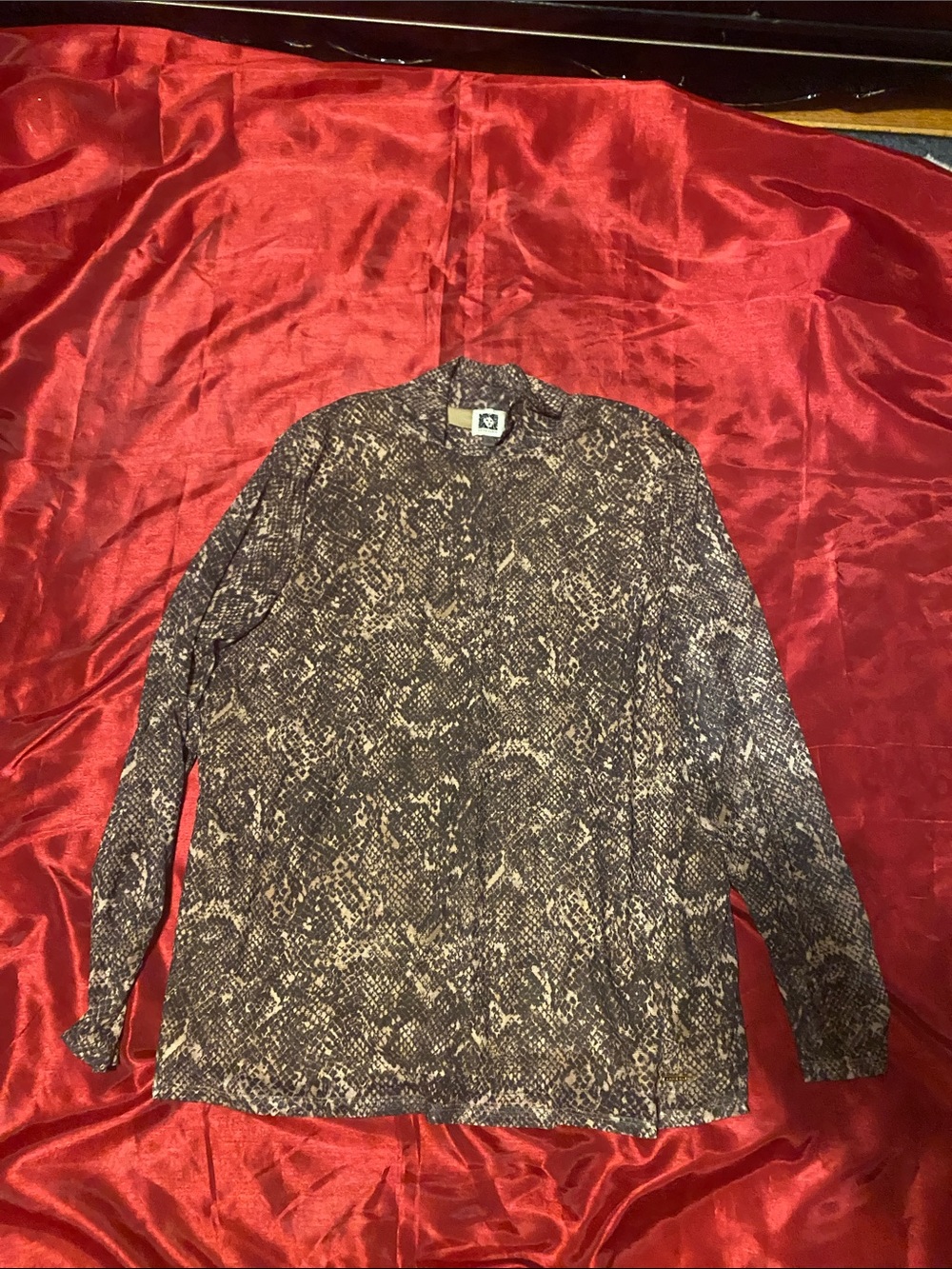 Women Long-Sleeve Snake Print Shirt — Brown